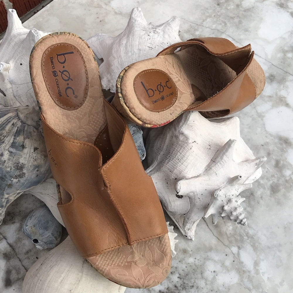 b.o.c. Tan Leather Open-Toe Wedge Mules - Picture 16 of 16